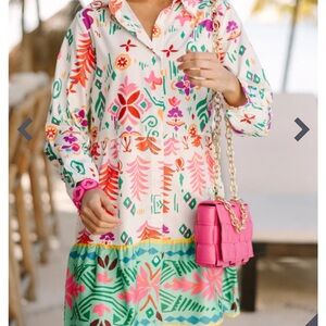 Shop the mint colorful abstract tiered dress size Small